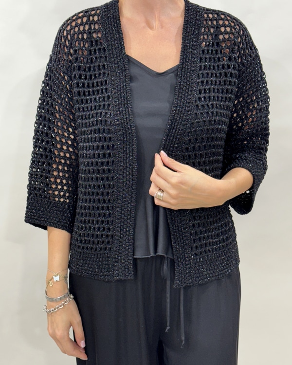 CARDIGAN CROCHET LUREX ART. D76683 - NERO
