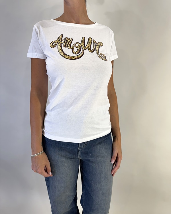 T-SHIRT CON SCRITTA AMOUR MACULATA ART . SMK06