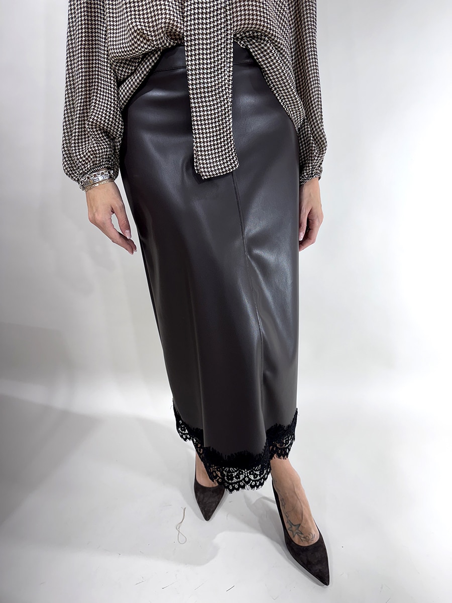 GONNA ECOPELLE E PIZZO ART. FW250041 - MORO, S