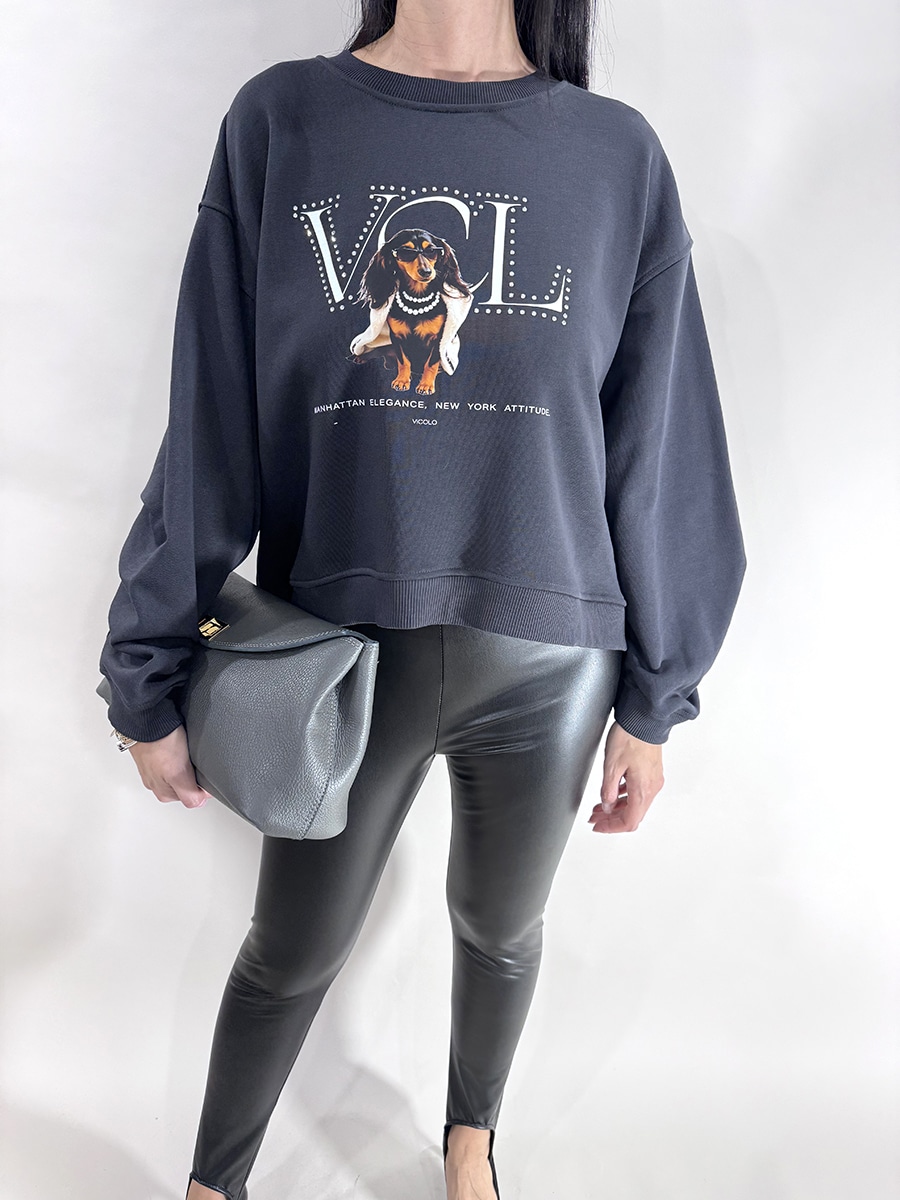 FELPA CON STAMPA ART. RF0426 - VICOLO - GRIGIO