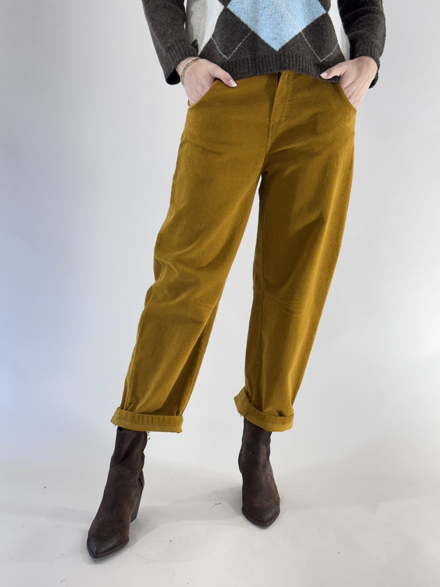 PANTALONE IN VELLUTO MILLERIGHE ART. PA5093/I25-MOTEL - ocra, XS