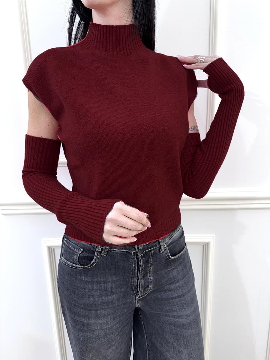 MAGLIA CON MANICOTTI ART. 78575 - SUSY MIX - BORDEAUX
