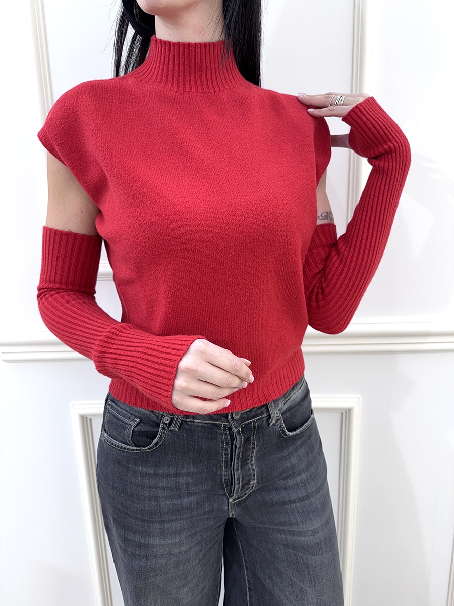 MAGLIA CON MANICOTTI ART. 78575 - SUSY MIX - ROSSO