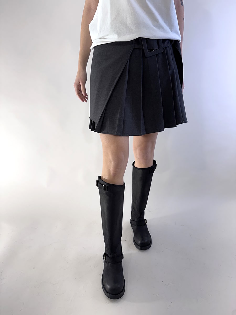 GONNA MINI A PIEGHE CON CINTURA ART. S01E0691-PHILIA LOFT - S, GRIGIO ANTRACITE