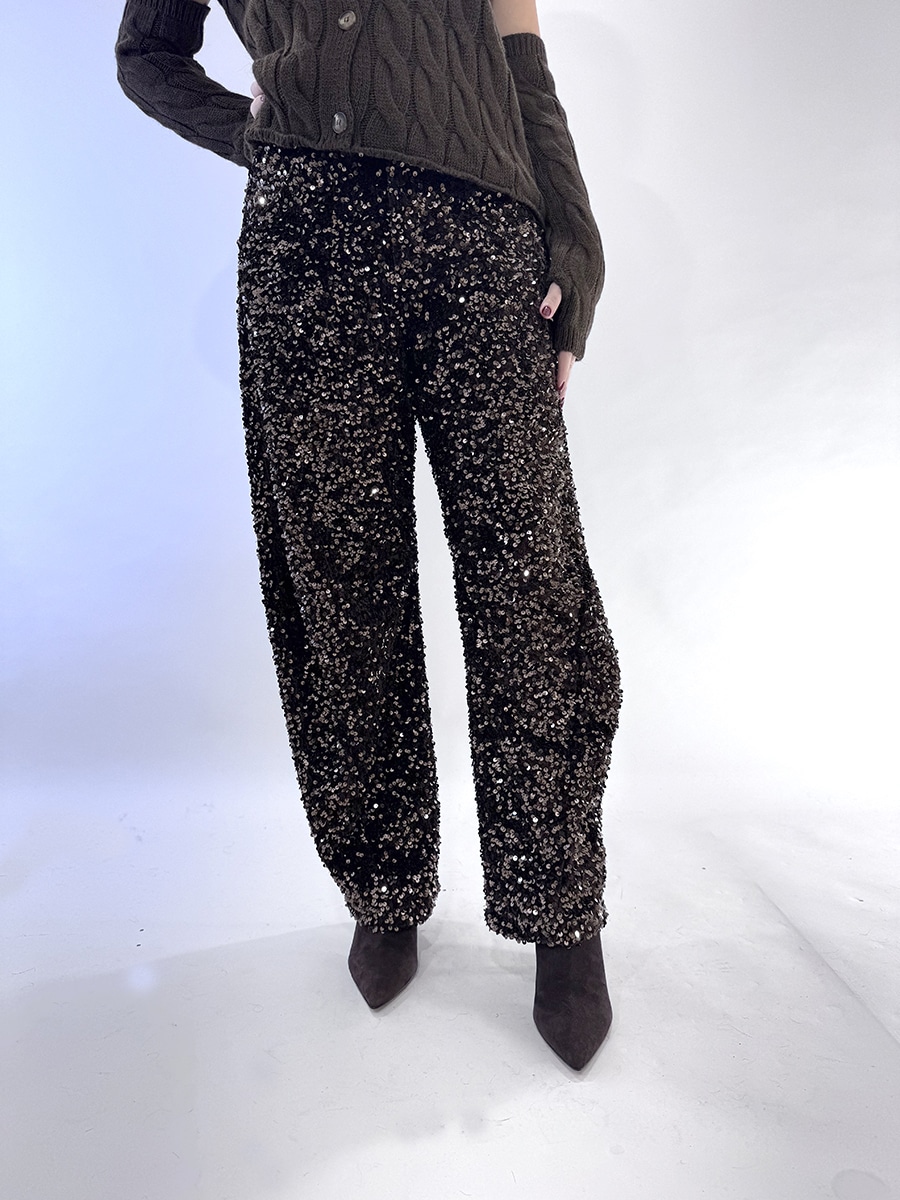 PANTALONE BARREL CINIGLIA E PAILLETTES ART. W25PC72 - TENSIONE IN - S