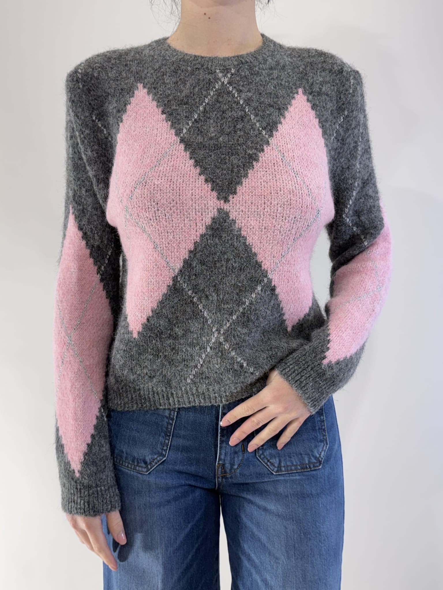 MAGLIA CON ROMBI ART. 26013 - TENSIONE IN - GRIGIO-ROSA