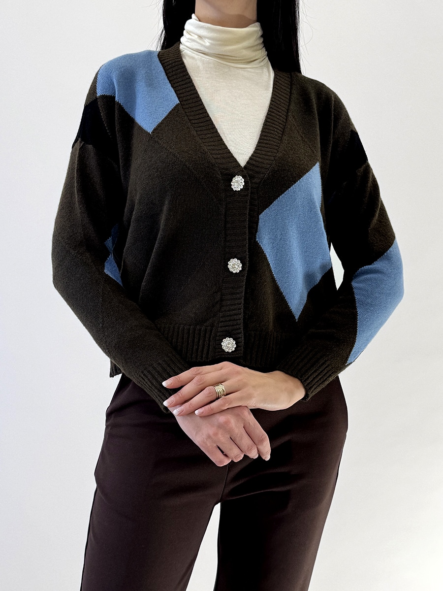 CARDIGAN ROMBI CON BOTTONI GIOIELLO ART. 78396  - SUSY MIX - AZZURRO