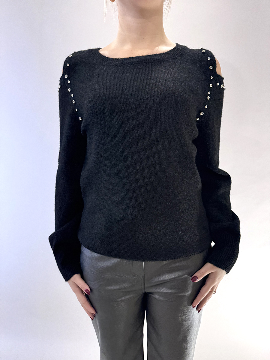 MAGLIA CUT OUT CON STRASS ART. V01V0259-H101 - PHILIA LOFT - NERO