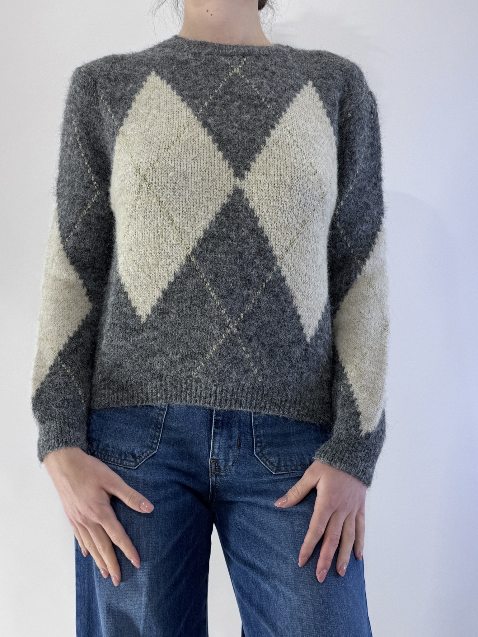 MAGLIA CON ROMBI ART. 26013 - TENSIONE IN - GRIGIO/BEIGE