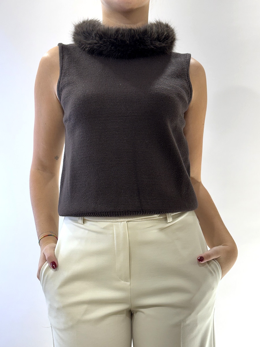 MAGLIA CON COLLETTO IN ECOFUR ART. FE3116 - MOTEL - MORO