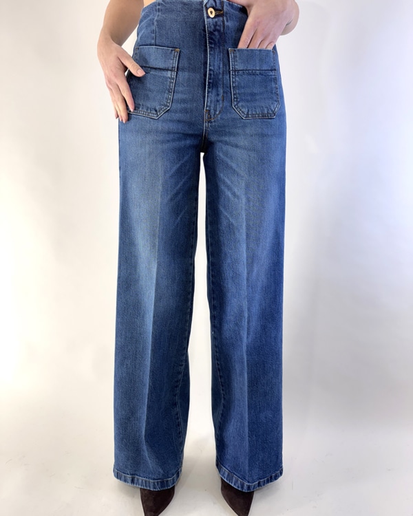 JEANS A PALAZZO CON TASCHINI ART. CJ12709 - TENSIONE IN - XS