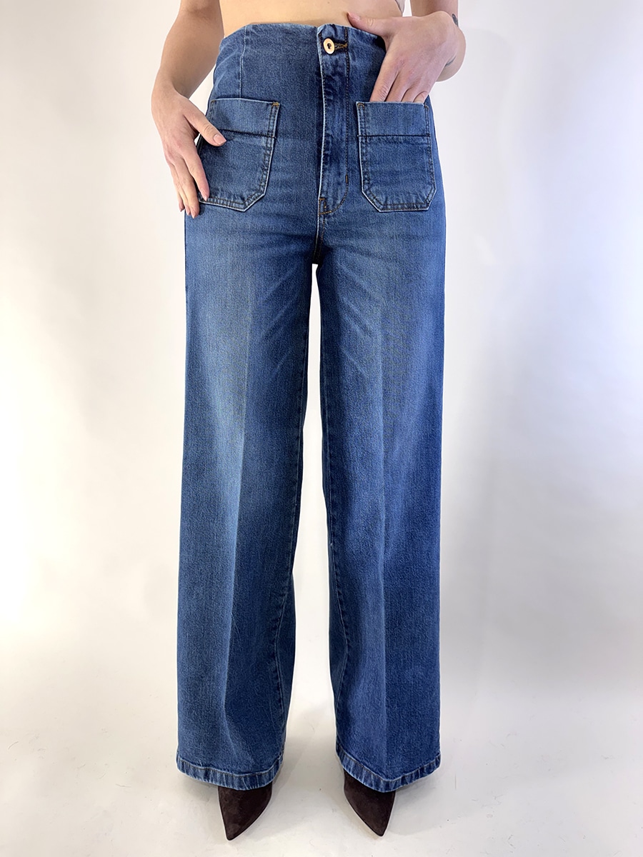 JEANS A PALAZZO CON TASCHINI ART. CJ12709 - TENSIONE IN - XS