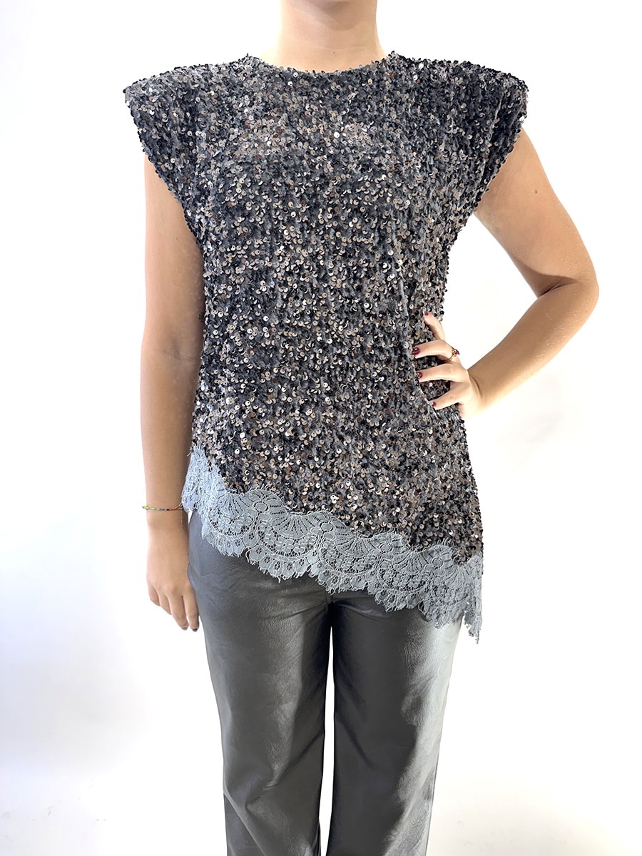 T-SHIRT ASIMMETRICA IN CINIGLIA CON PAILLETTES ART. W25MC75 - TENSIONE IN - S