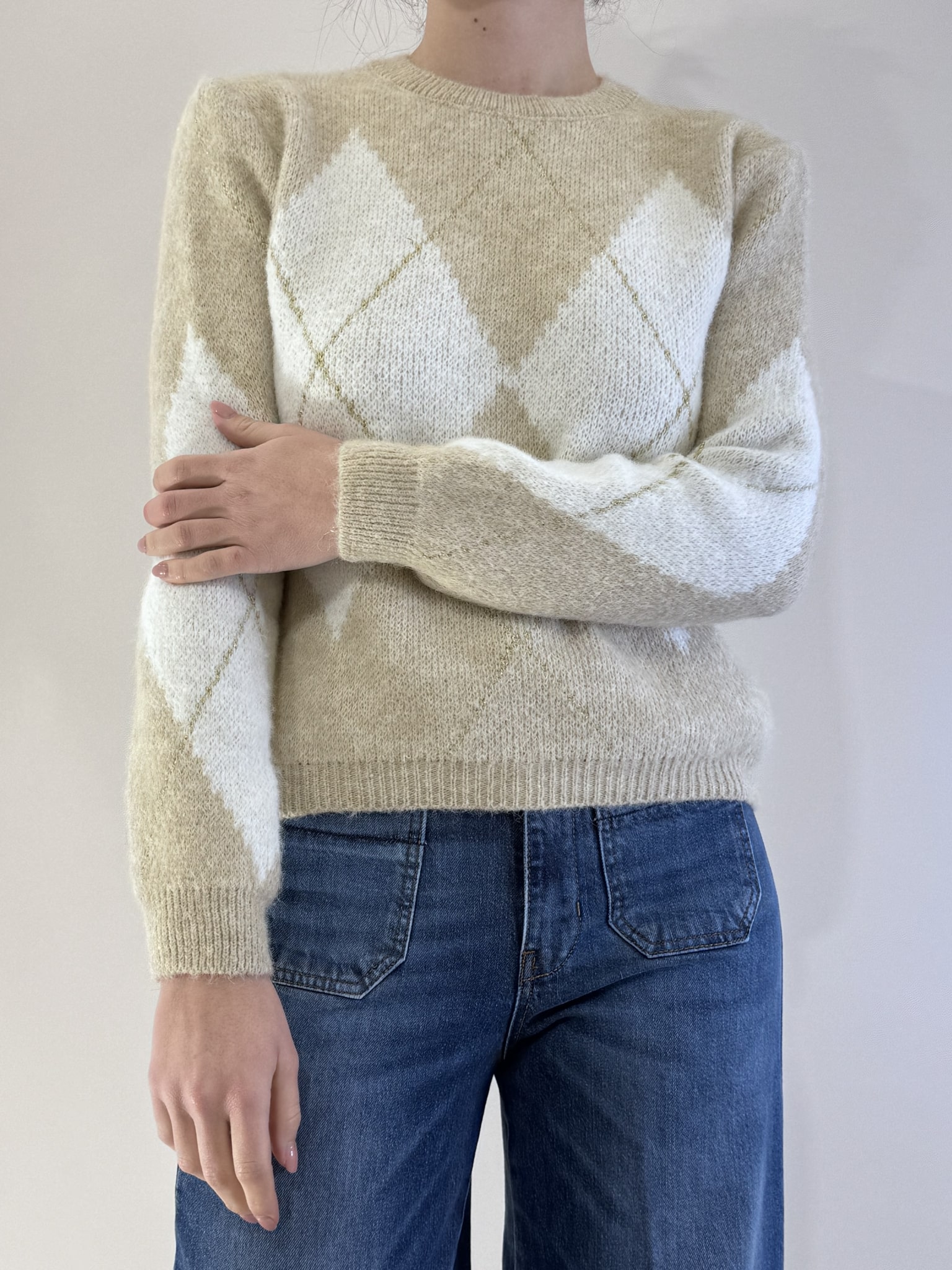 MAGLIA CON ROMBI ART. 26013 - TENSIONE IN - BEIGE/PANNA