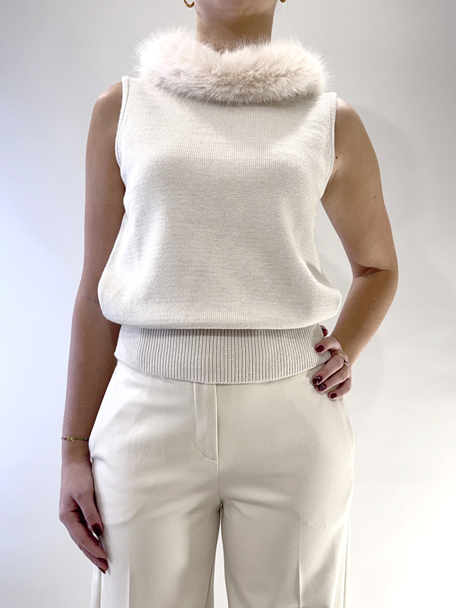 MAGLIA CON COLLETTO IN ECOFUR ART. FE3116 - MOTEL - PANNA