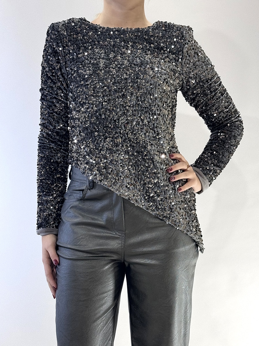 MAGLIA ASIMMETRICA CON PAILLETTES ART. W25CC80 - TENSIONE IN - S