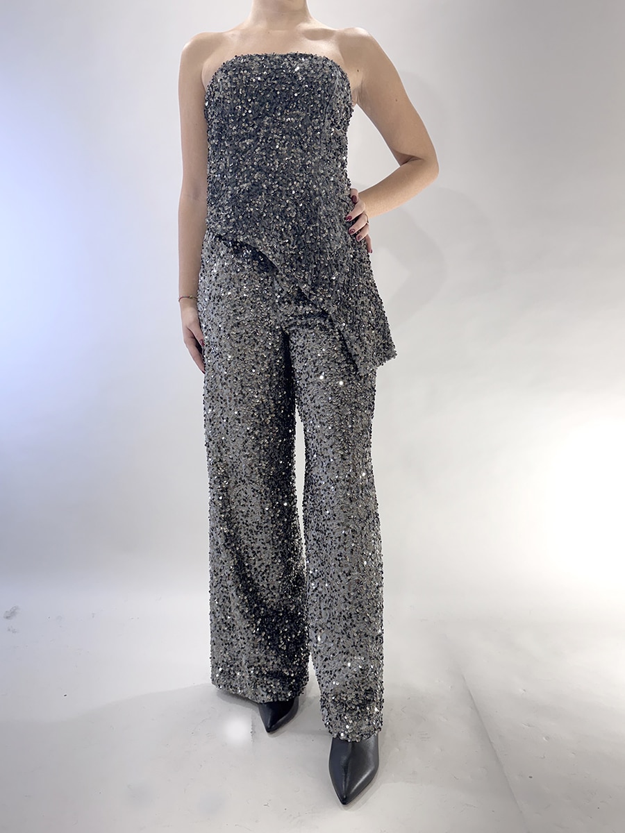 PANTALONE PALAZZO CINIGLIA E PAILLETTES ART. W25PC73 - TENSIONE IN - M