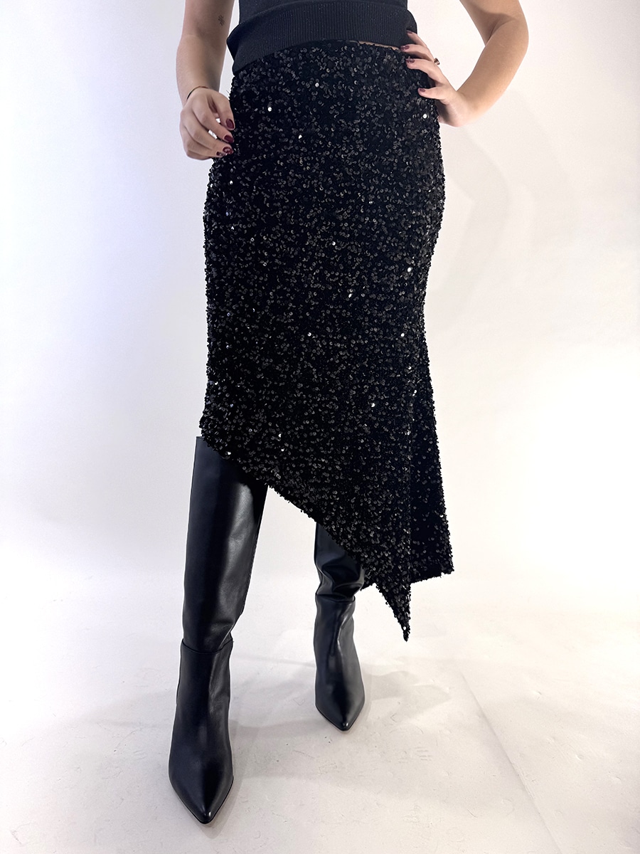 GONNA ASIMMETRICA IN CINIGLIA PAILLETTES ART. W25GC77 - TENSIONE IN - NERO, S