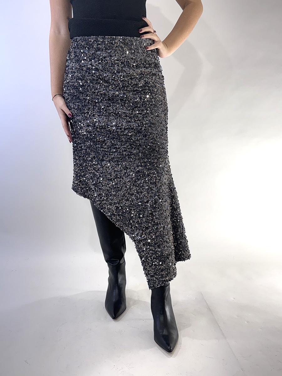 GONNA ASIMMETRICA IN CINIGLIA PAILLETTES ART. W25GC77 - TENSIONE IN - GRIGIO, S