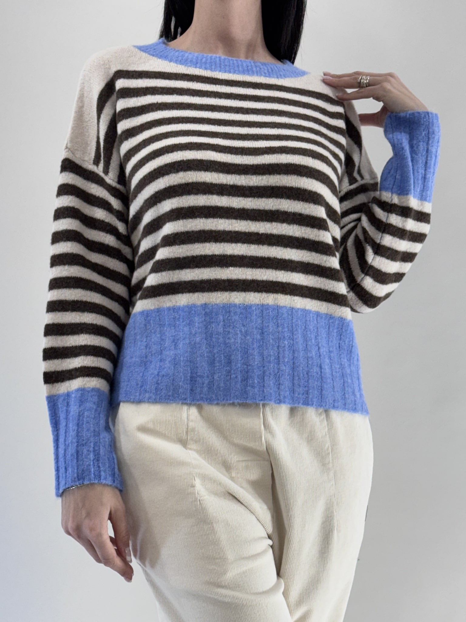 MAGLIA A RIGHE ART. M92138 - SUSY MIX - CELESTE