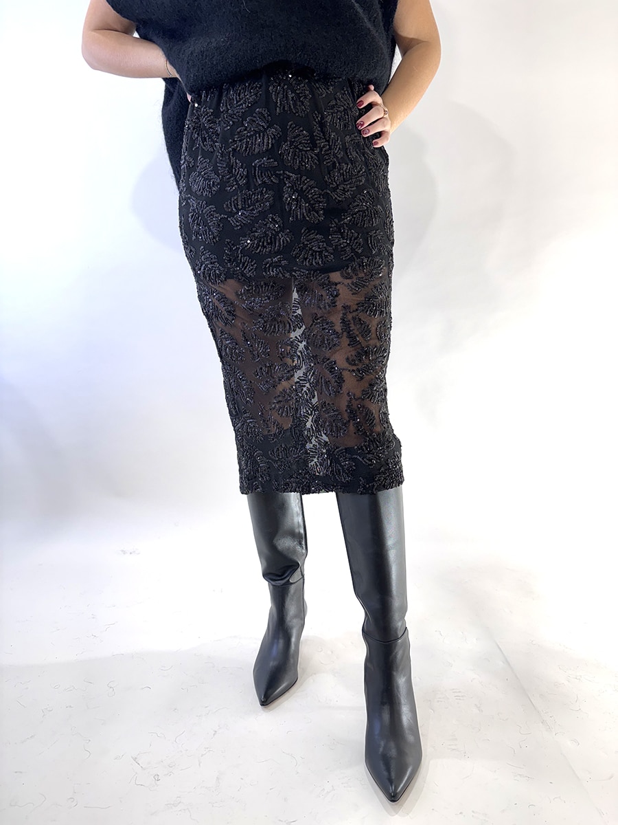 GONNA MIDI IN PAILLETTES ART. W25GC06 - TENSIONE IN - NERO, S