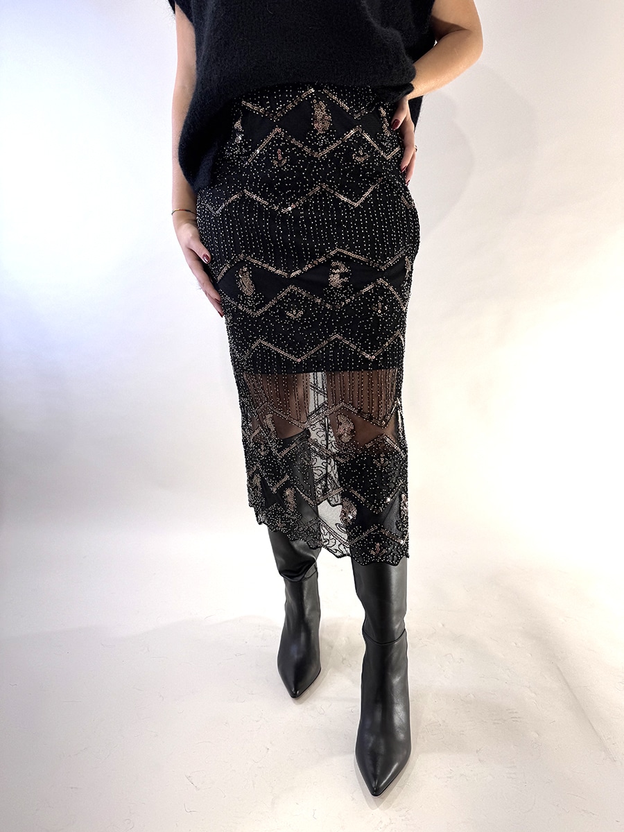 GONNA PAILLETTES COLORE NERO ART. D01E1097 - 4801CH - PHILIA LOFT - S