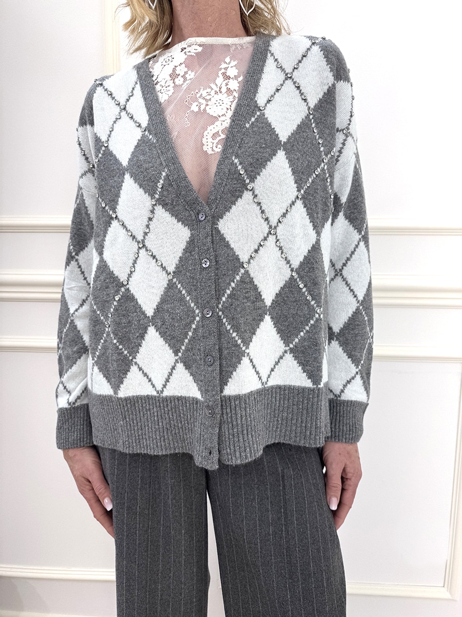 CARDIGAN CON ROMBI E CABOCHON ART . D81071/APP3 - MOTEL