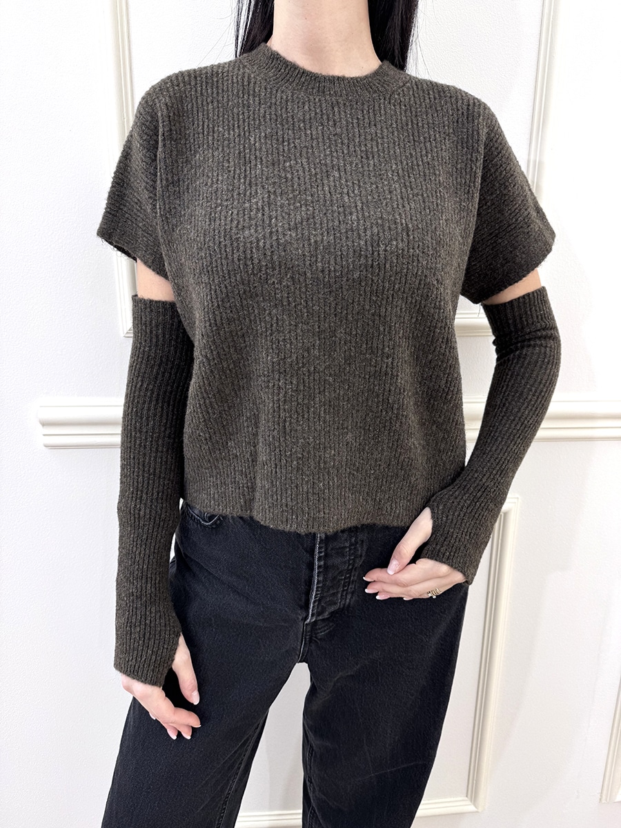 MAGLIA A COSTINE GIROCOLLO CON MANICOTTI ART. M92153 - SUSY MIX - MORO