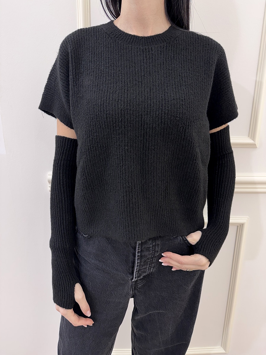 MAGLIA A COSTINE GIROCOLLO CON MANICOTTI ART. M92153 - SUSY MIX - NERO