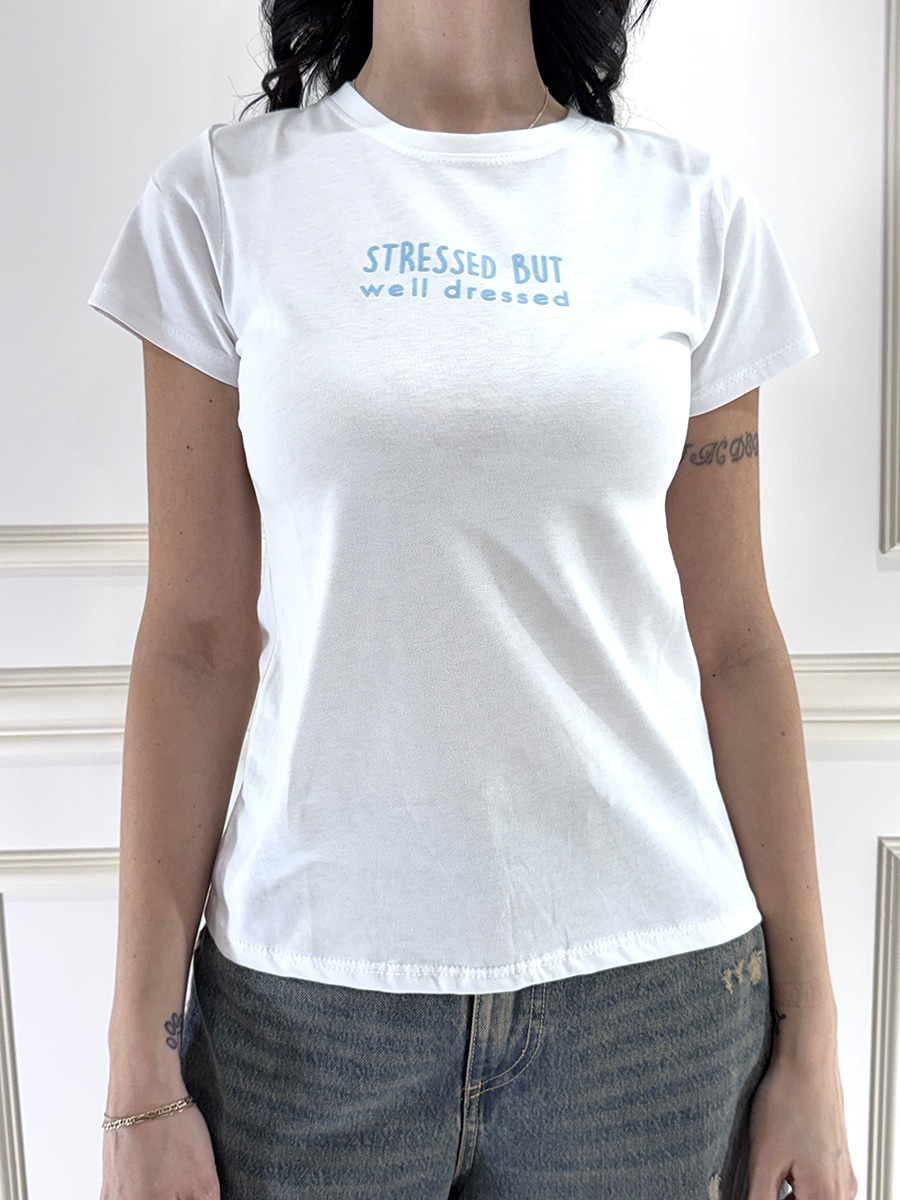 T-SHIRT CON SCRITTA ART. FITM5 - MOTEL - AZZURRO