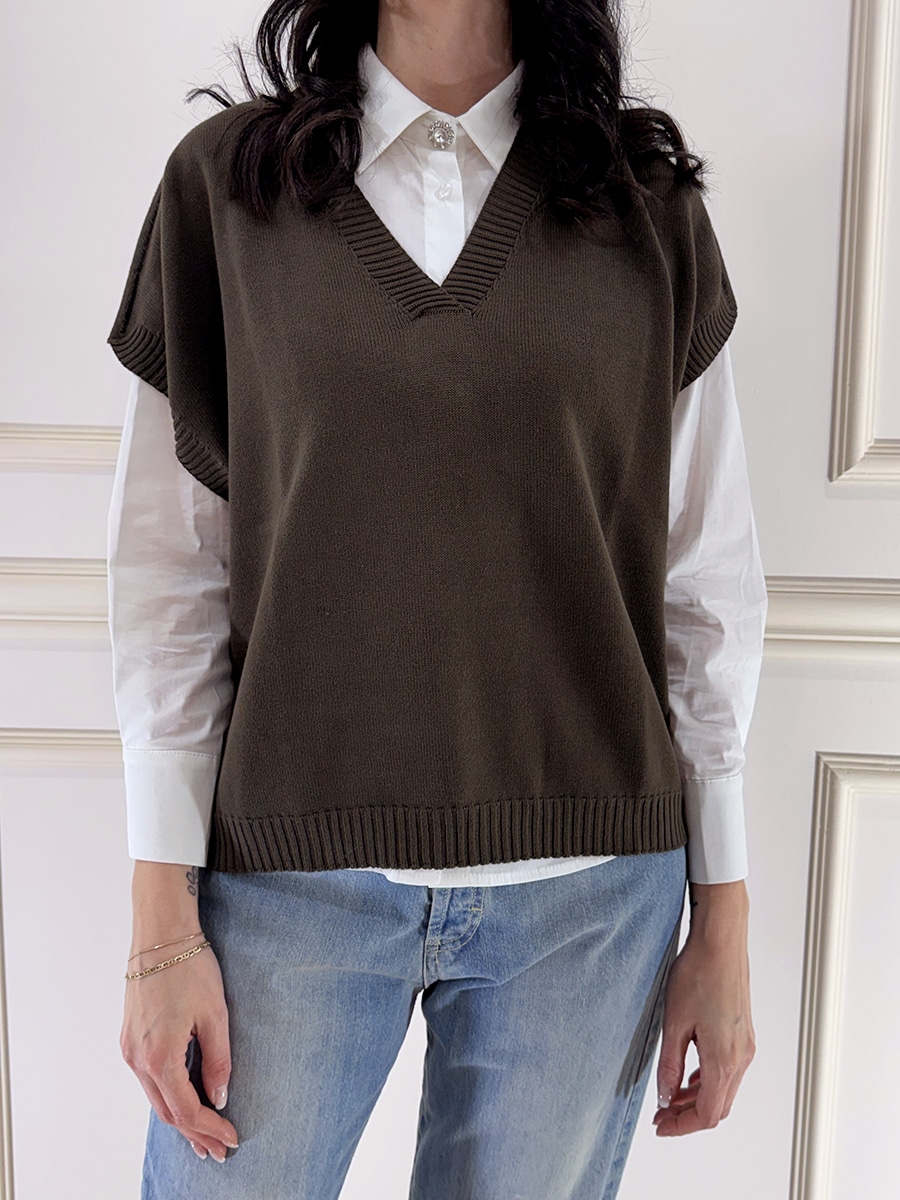 GILET IN MAGLIA ART. 61130 - SUSY MIX - MORO