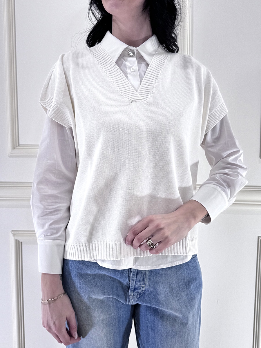 GILET IN MAGLIA ART. 61130 - SUSY MIX - ECRU'