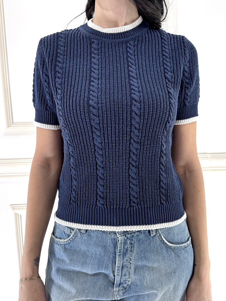 MAGLIA TRECCE MEZZA MANICA ART. P6HMJ02A414 - TENSIONE IN - Blu