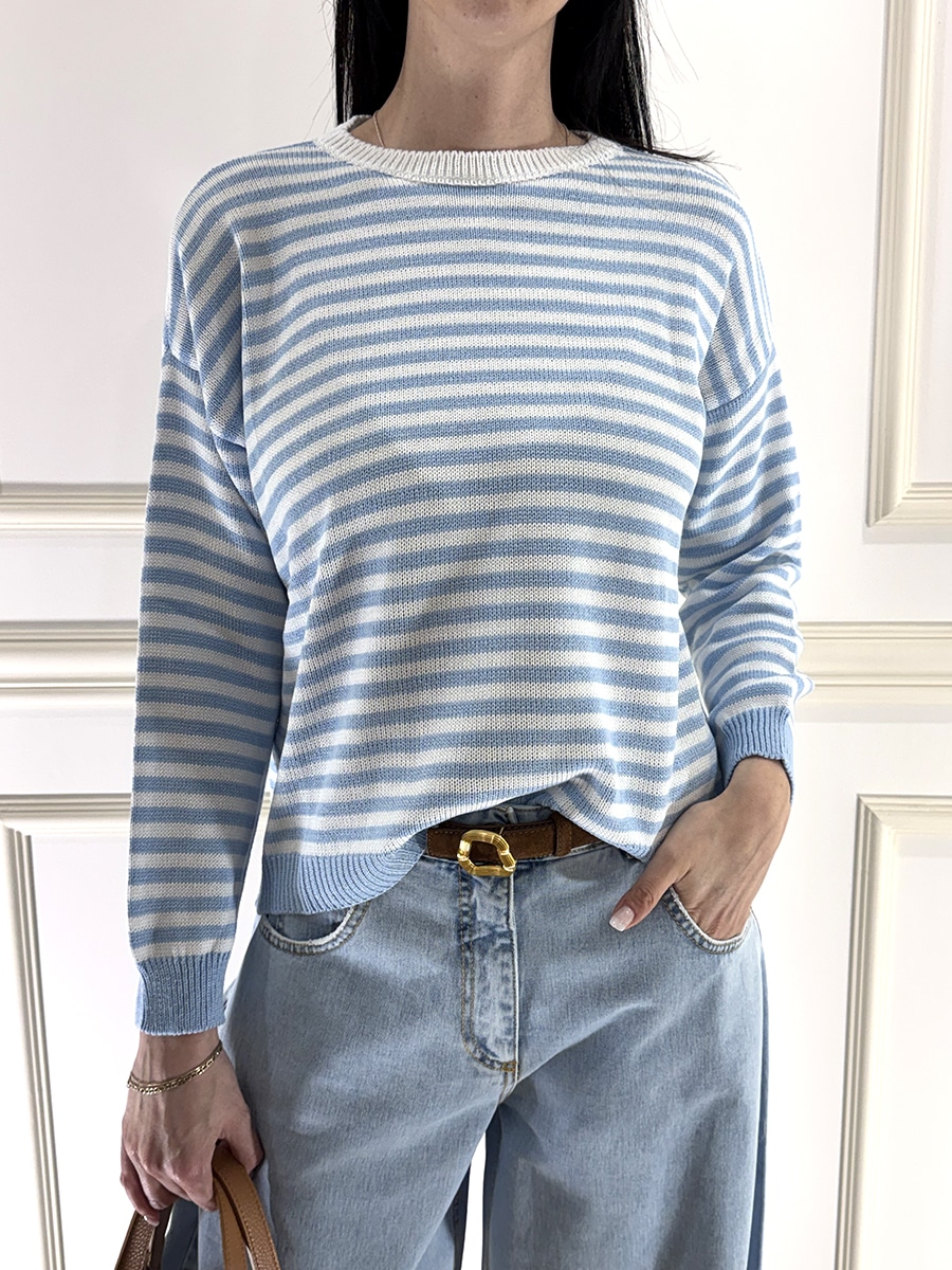 MAGLIA A RIGHE SOTTILI MANICA LUNGA ART. 26176 - MOTEL - AZZURRO/BIANCO
