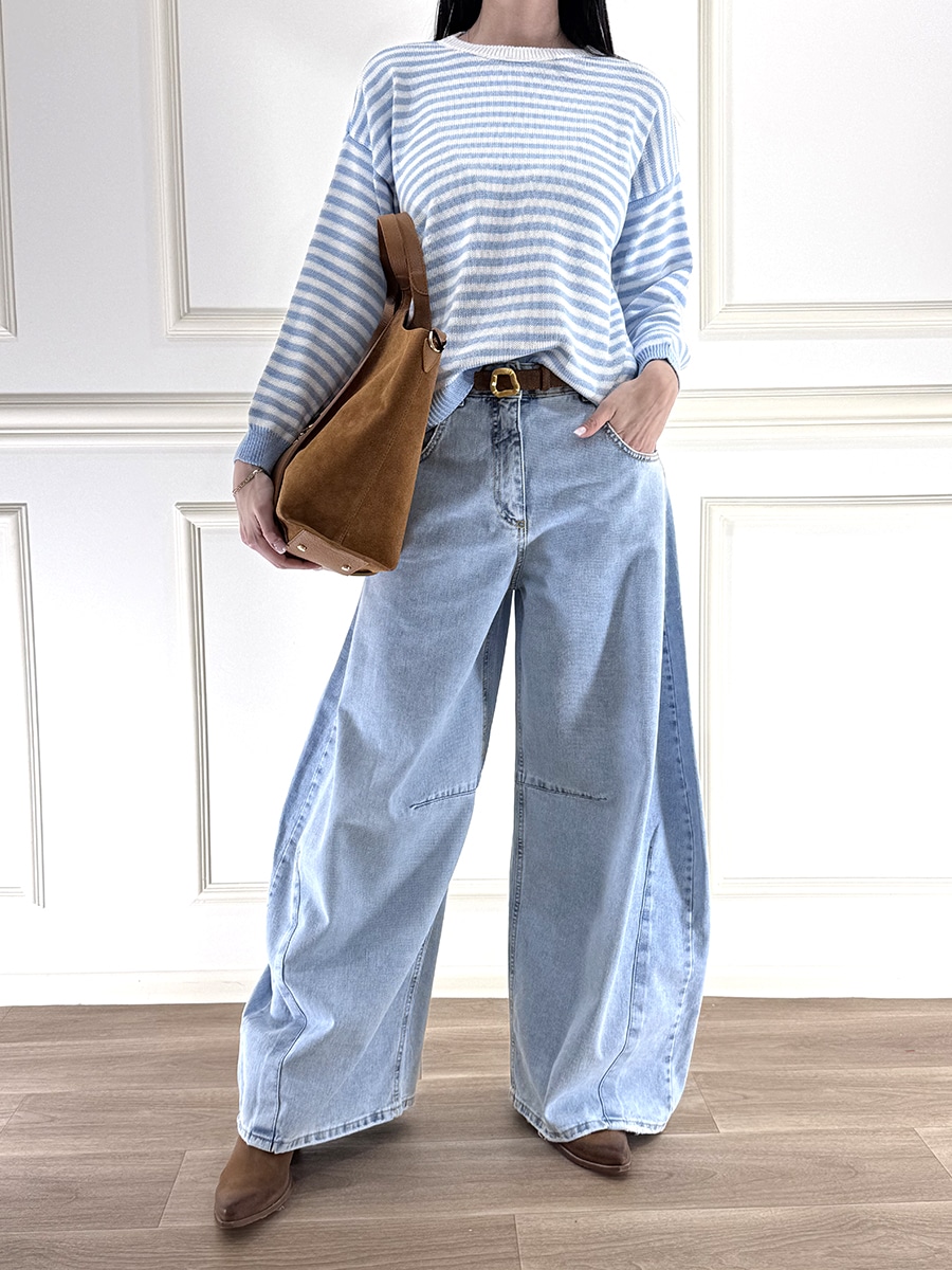 JEANS LOUVRE LAVAGGIO CHIARO MODELLO BARREL AMPIO ART. P314J119W642 - TENSIONE IN