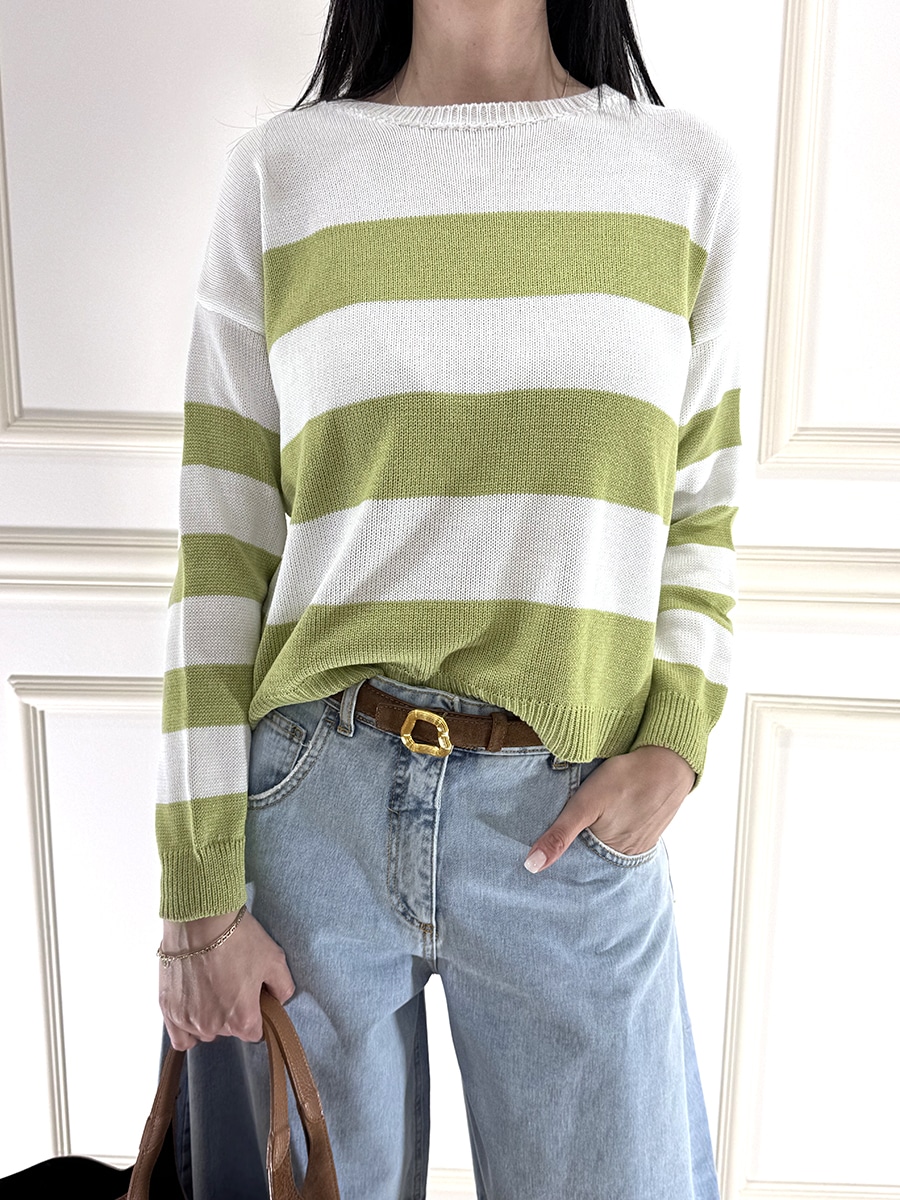 MAGLIA A RIGHE ART. 26175PL-MOTEL - BIANCO/VERDE