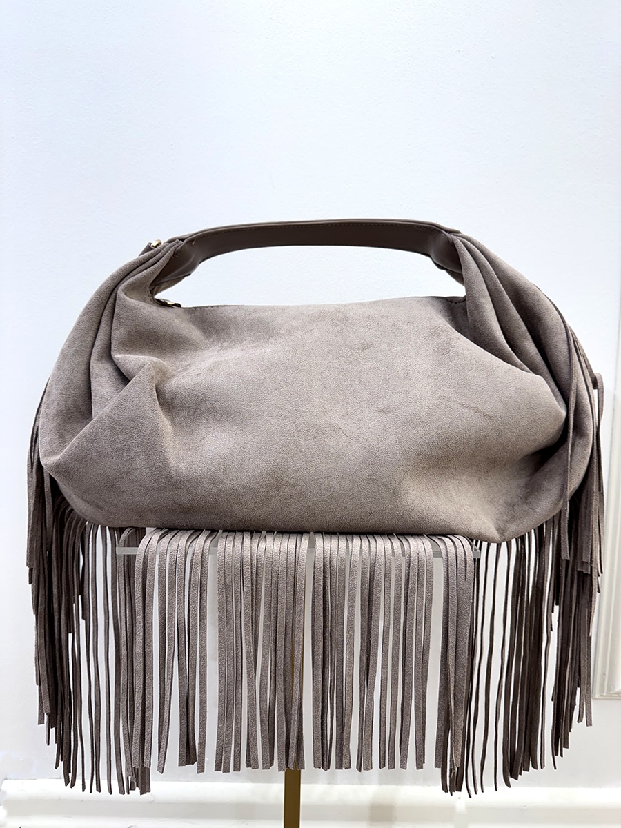 BORSA MEZZA LUNA CON FRANGE ART. B0460226 - SUSY MIX - TORTORA