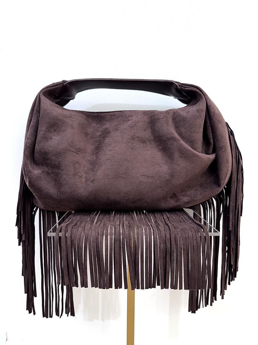 BORSA MEZZA LUNA CON FRANGE ART. B0460226 - SUSY MIX - MORO