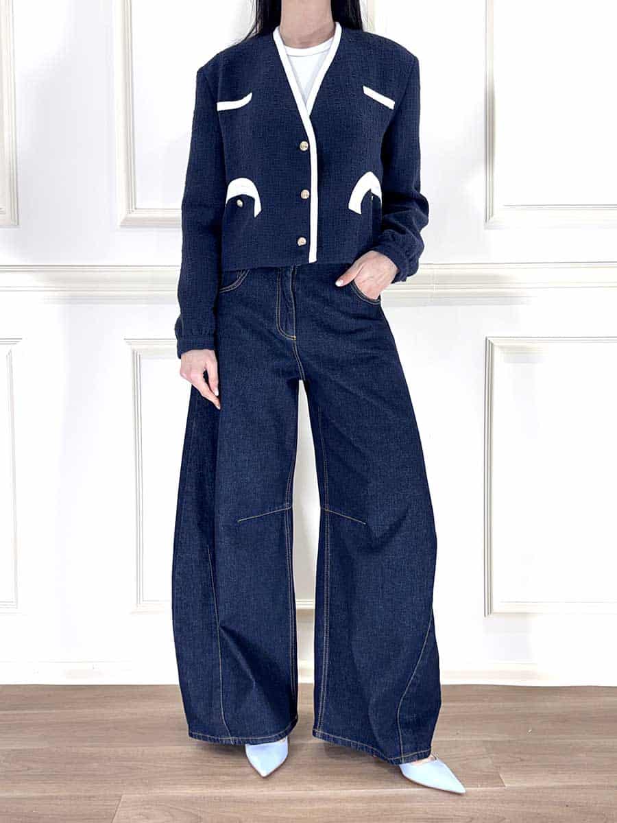 GIACCA CROP IN BOUCLÈ ART. 38804 - TENSIONE IN - S, BLU/BIANCO