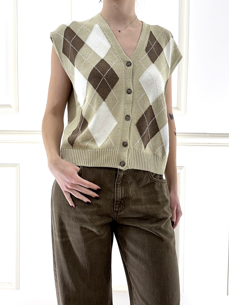 GILET ROMBI SCOLLO V ART. D75629 - TENSIONE IN - SABBIA/MURO/BURRO