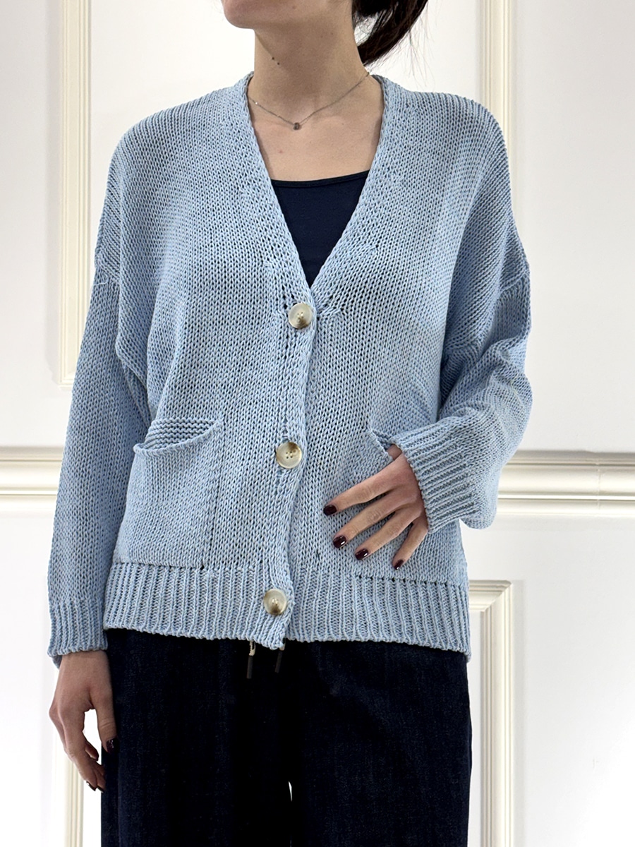 CARDIGAN CON TASCHE ART. W26069  - SUSY MIX - AZZURRO