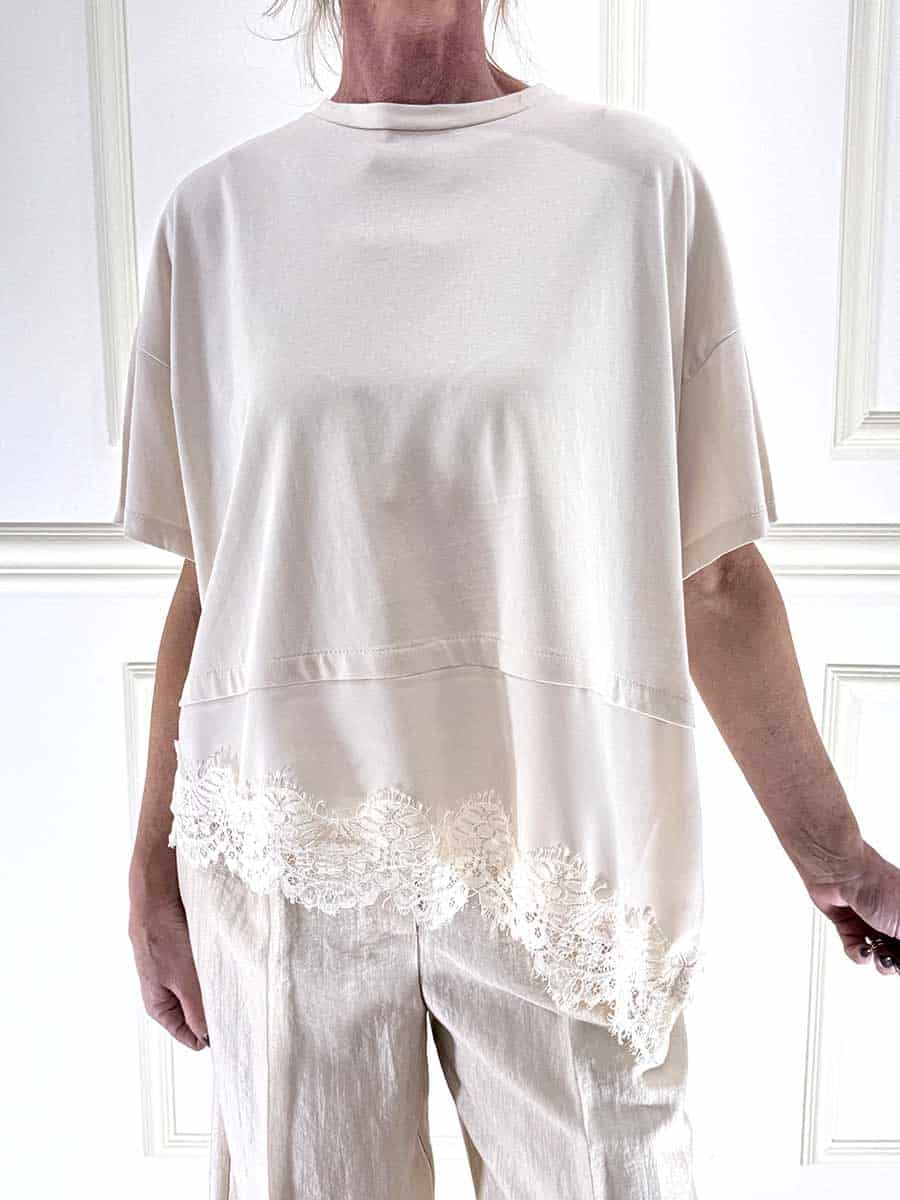 T-SHIRT OVER CON INSERTO SATIN E PIZZO ART. T262A082 - DIXIE