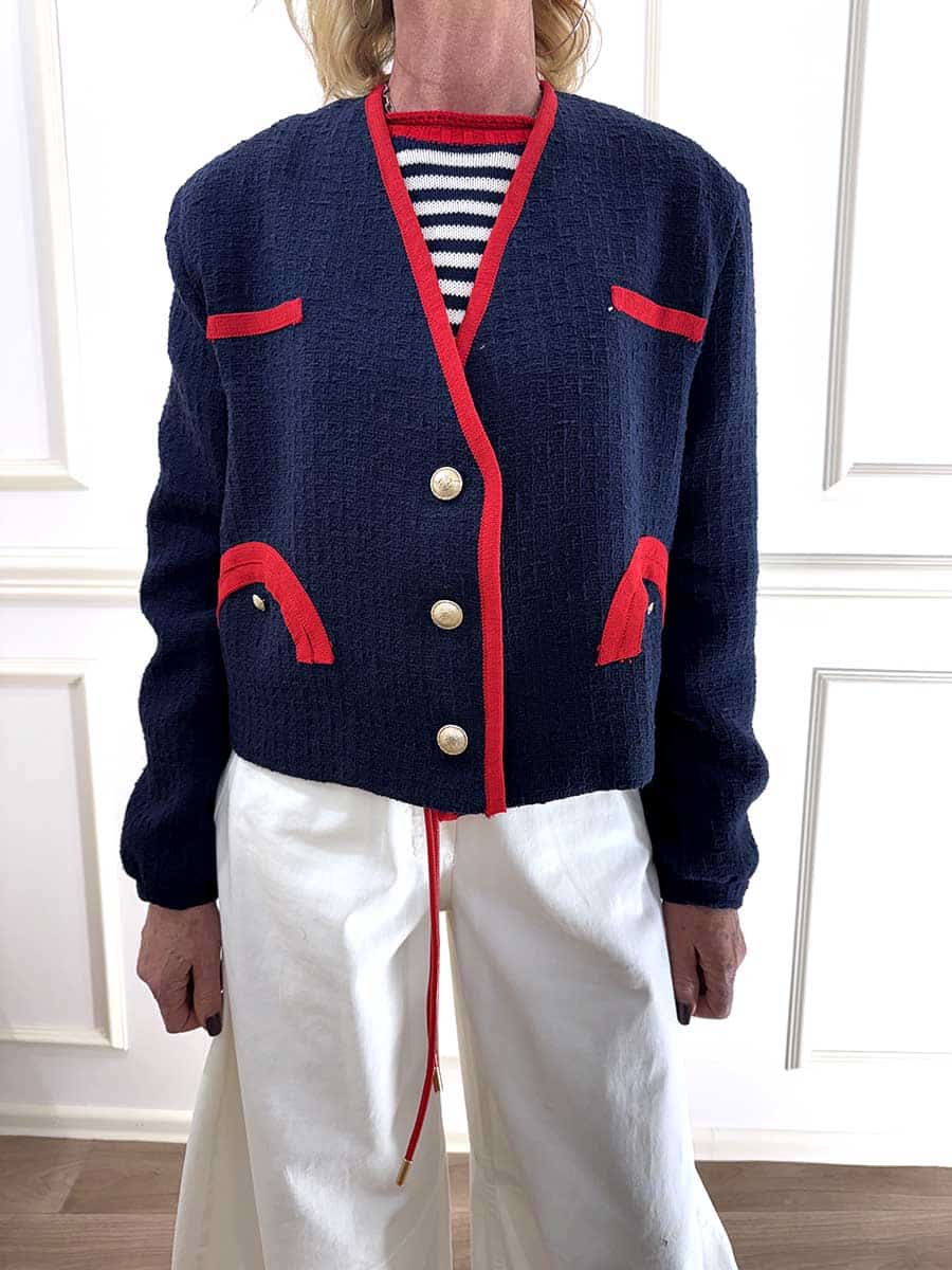 GIACCA CROP IN BOUCLÈ ART. 38804 - TENSIONE IN - S, BLU/ROSSO