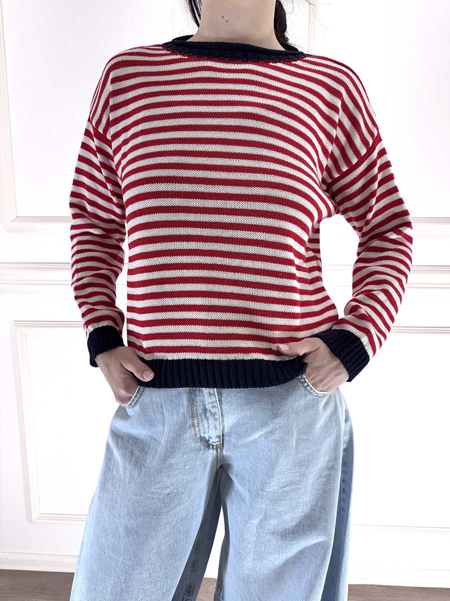 MAGLIA RIGHE PROFILI A CONTRASTO ART. 26135 - TENSIONE IN - BLU/ROSSO/LATTE