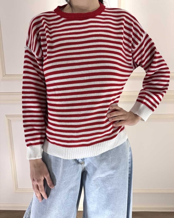 MAGLIA A RIGHE ROSSA E PANNA STILE MARINIERE ART. 26176PL