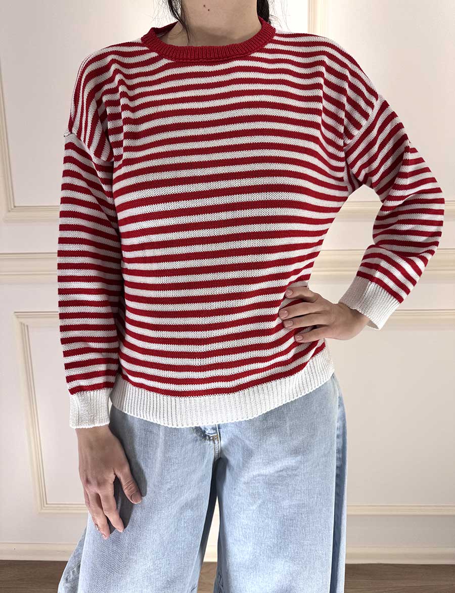 MAGLIA A RIGHE ROSSA E PANNA STILE MARINIERE ART. 26176PL