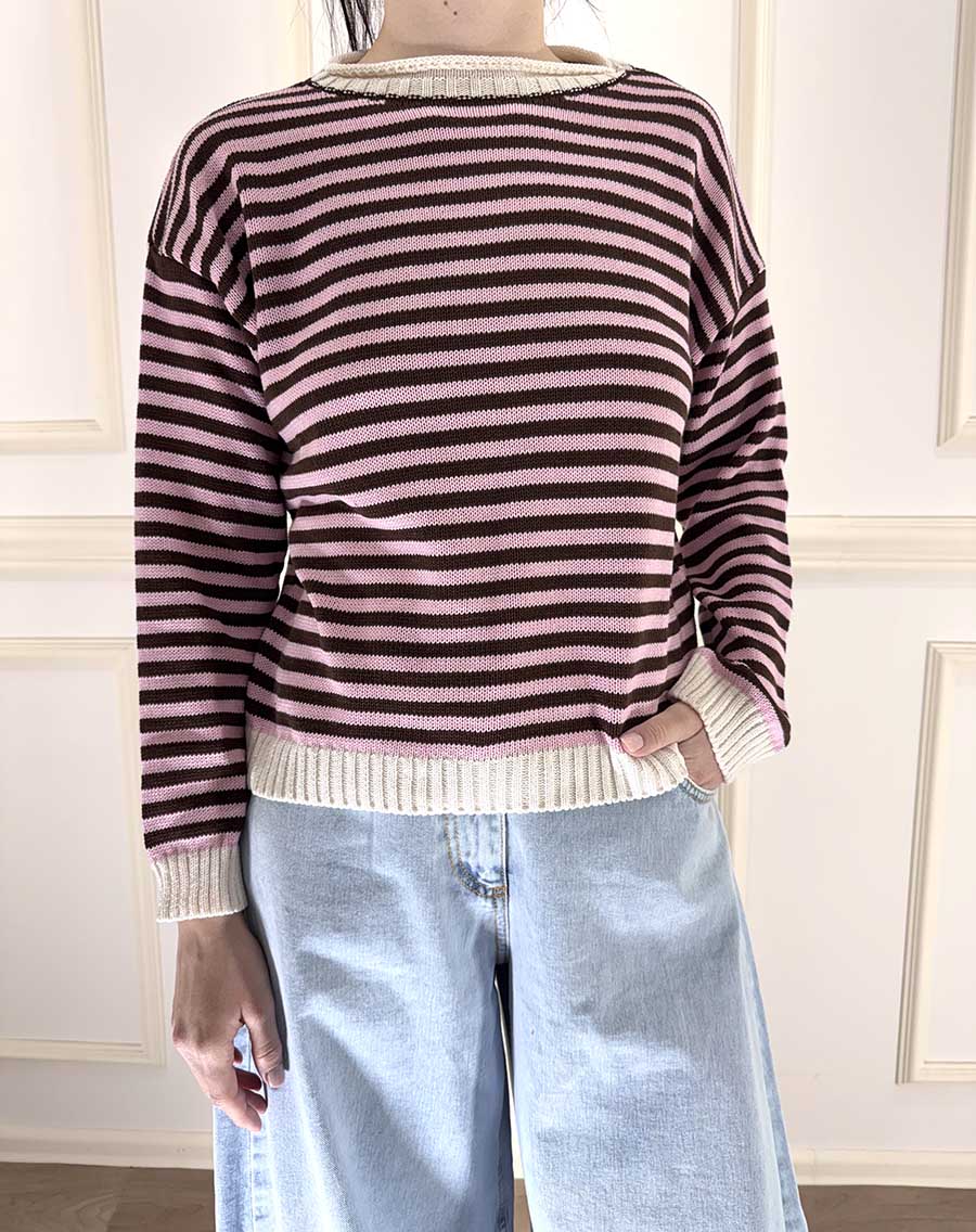 MAGLIA RIGHE PROFILI A CONTRASTO ART. 26135 - TENSIONE IN - LATTE/MORO/ROSA