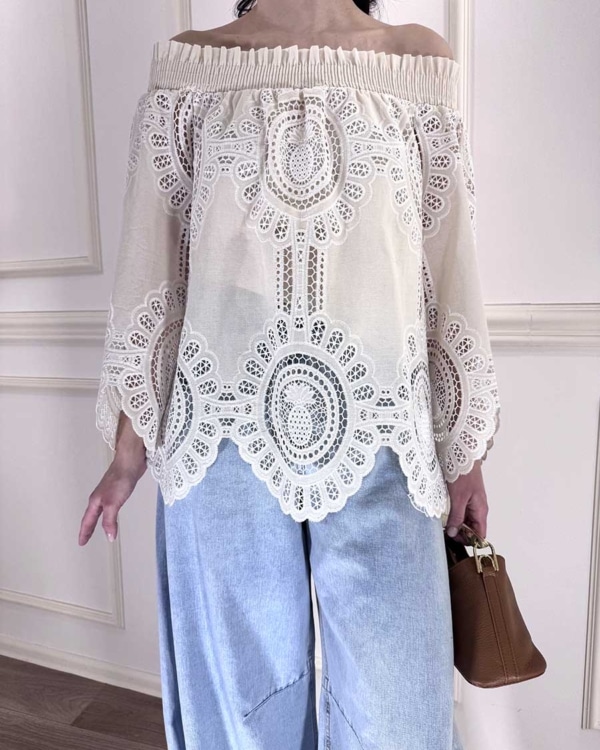 BLUSA OFF-SHOULDER IN PIZZO SANGALLO ART. S26C790