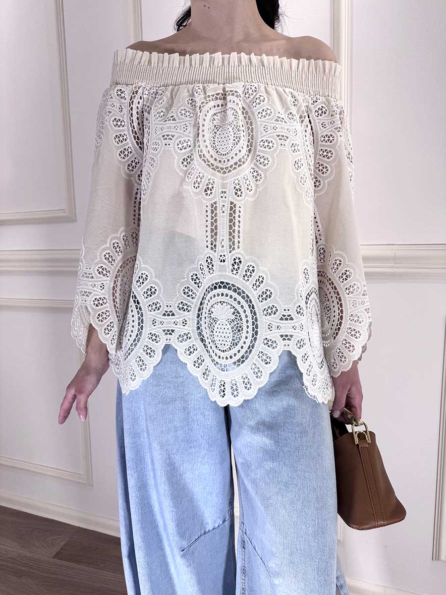 BLUSA OFF-SHOULDER IN PIZZO SANGALLO ART. S26C790