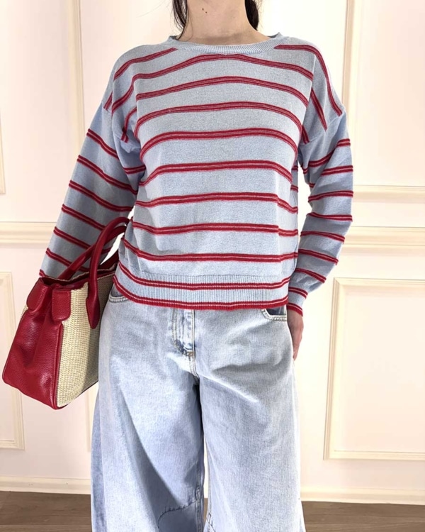 MAGLIA A RIGHE CELESTE E ROSSO ART. 26281PL
